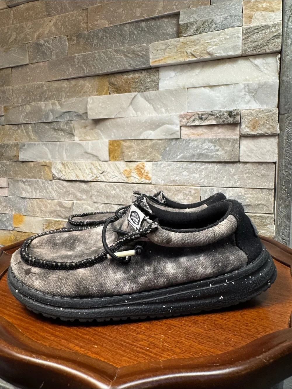 Yth Sz 12 Hey Dude Wally Galaxy Black Multi/Glow slip-on Boat Shoes EUC